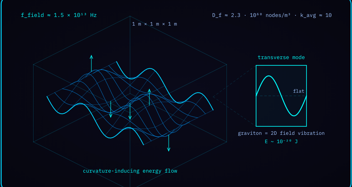 Diagram 1 — Quantum gravity field interactions: a 2D field sheet whose vibrational modes are the gravitons.