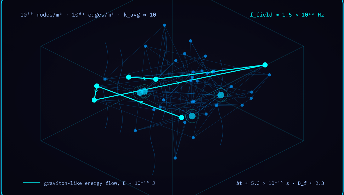 Diagram 2 — Quantum gravity network dynamics: graviton-like energy propagating along spin-network paths.
